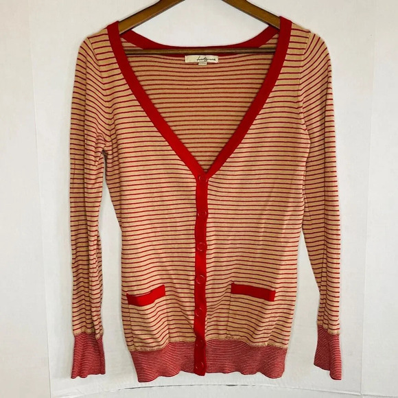 Vintage 2000s y2k Forever 21 Women's Medium Cardigan - Red Tan Stripes - Picture 1 of 5